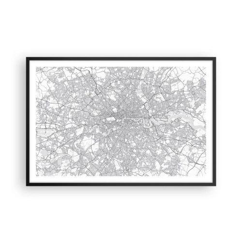 Pôster com moldura preta - Mapa do labirinto de Londres - 91x61 cm