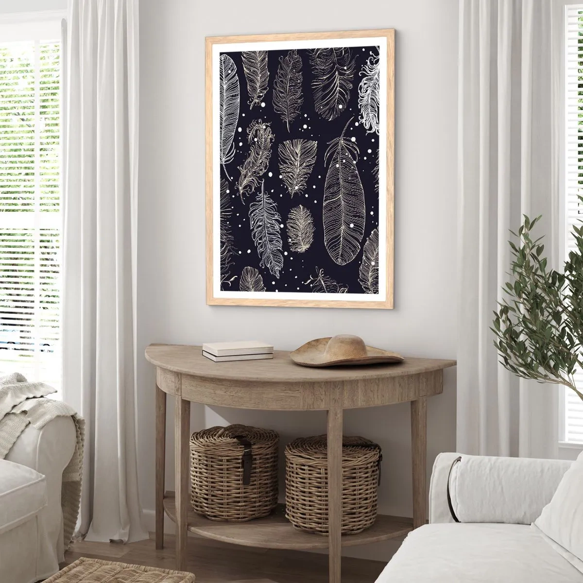 Pôster com moldura de carvalho claro - Rendas de penas - 50x70 cm