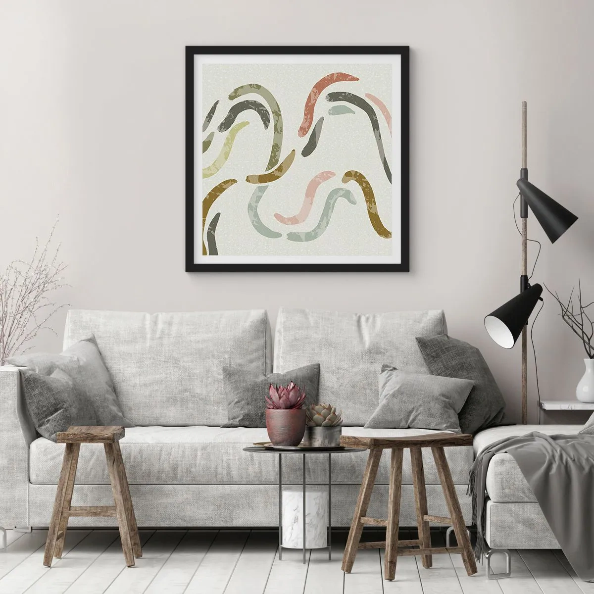 Pôster com moldura preta - Uma alegre dança de abstração - 60x60 cm