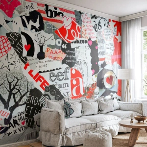 Papel de Parede Standard Eco - Colagem hipster - Grafite, Mural, Vintage - 200x140 cm