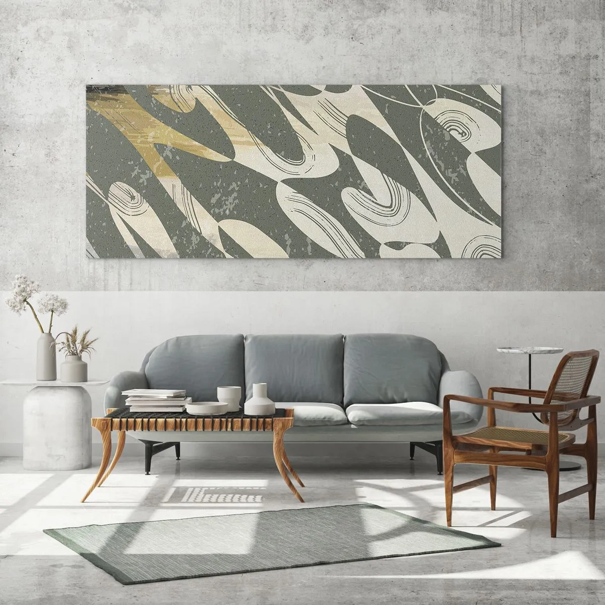 Quadro em vidro - Abstração rítmica - 140x50 cm