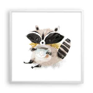 Pôster em moldura branca - O meu amigo guaxinim - 60x60 cm