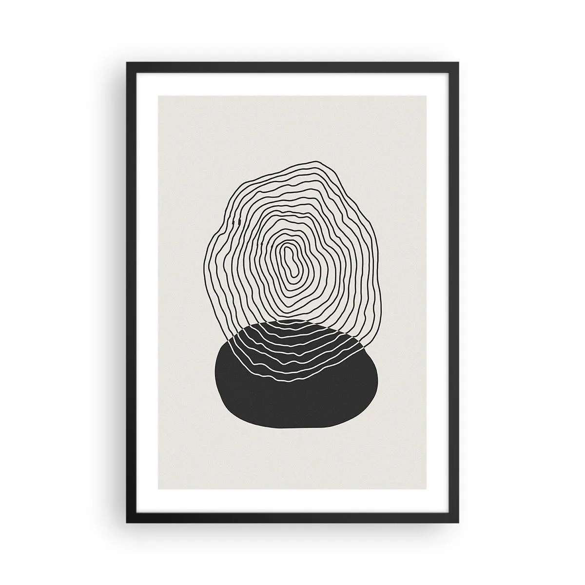 Pôster com moldura preta - Linhas pretas criando uma forma abstrata em um fundo claro - 50x70cm - Duração e vibração - Decoração de parede moderna para a sala de estar e quarto ARTTOR