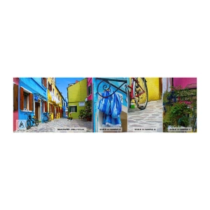 Amostra de papel de parede Premium Canvas - Beco doce e pastel - Cidade, Bicicletas, Beco - 100x30 cm