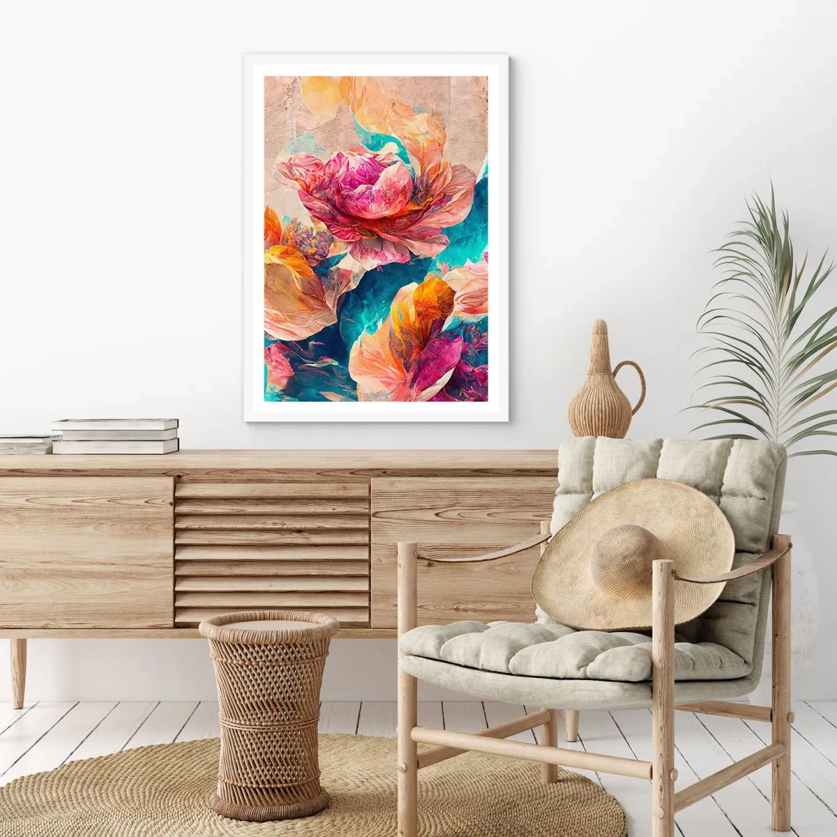 Pôster em moldura branca - Esplendor colorido do buquê - 50x70 cm