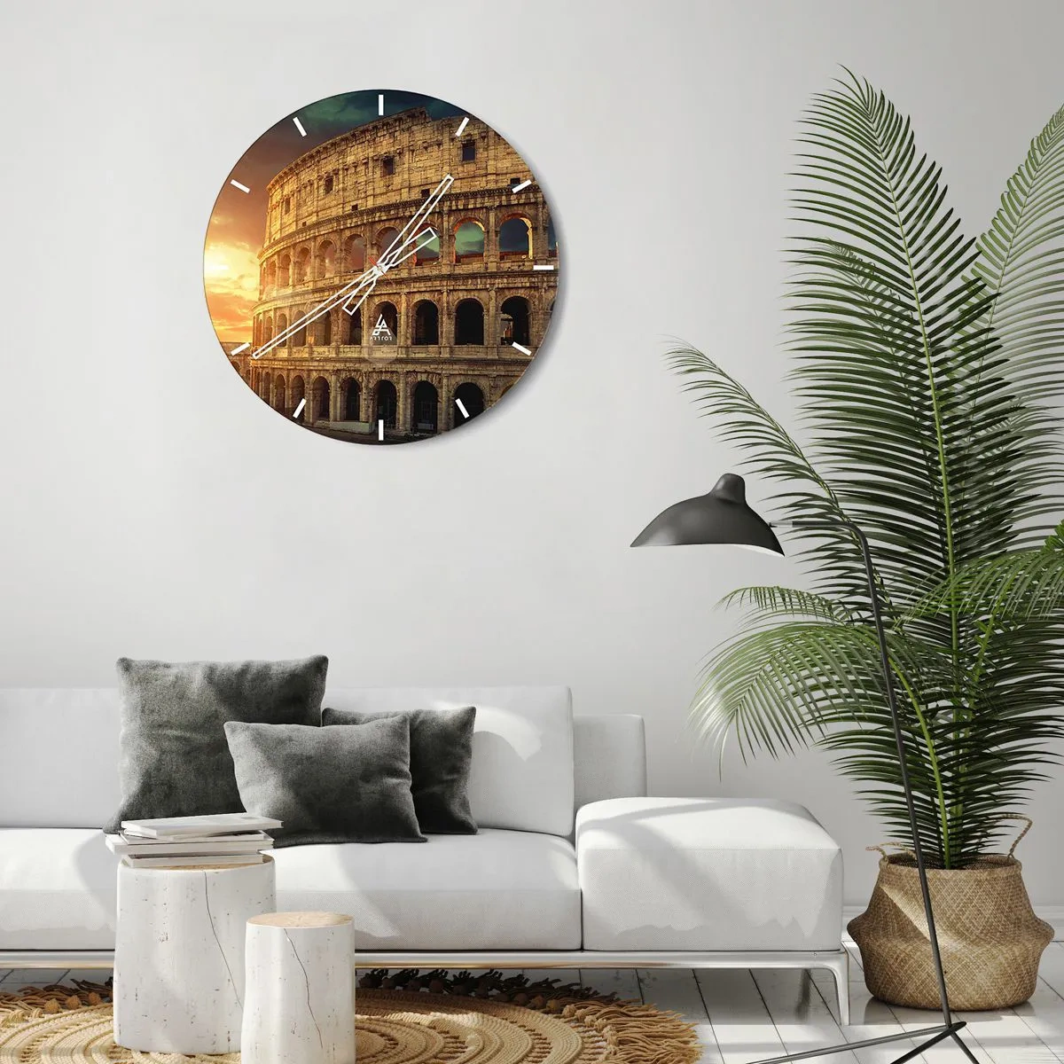 Relógio de parede - Relógio em vidro - O Coliseu em Roma ao pôr do sol - 30x30cm - Monumento colossal - Decoração de parede moderna para a sala de estar, cozinha e quarto ARTTOR