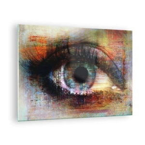 Quadro em vidro - Um olho abstrato em tons intensos e multicoloridos - 70x50cm - Pode olhar para a alma - Decoração de parede moderna para a sala de estar e quarto ARTTOR