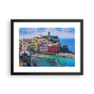Pôster com moldura preta - Cidade mágica mediterrânea - 40x30 cm