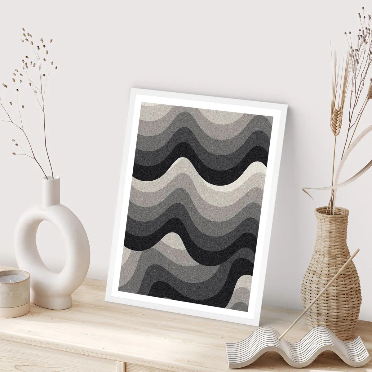 Pôster em moldura branca - Onda após onda - 70x100 cm