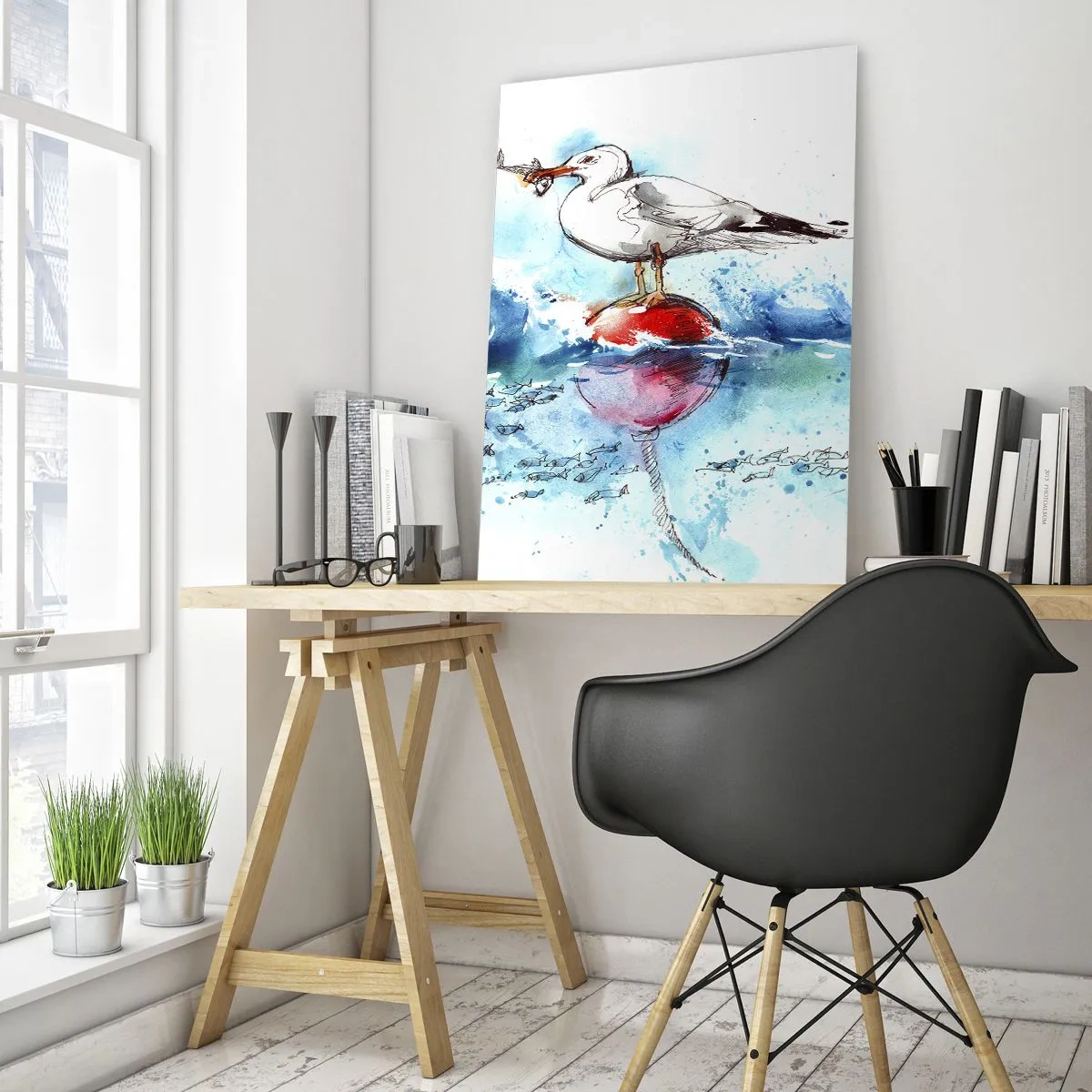 Quadro em vidro - Pesca bem sucedida - 50x70 cm