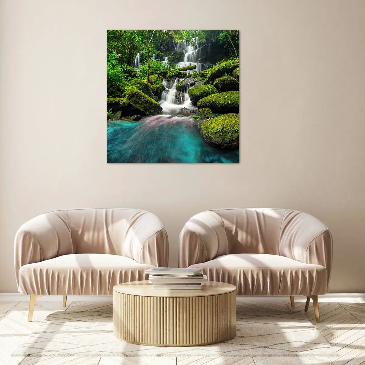 Quadro em vidro - Turquesa, safiras e prata líquida - 60x60 cm