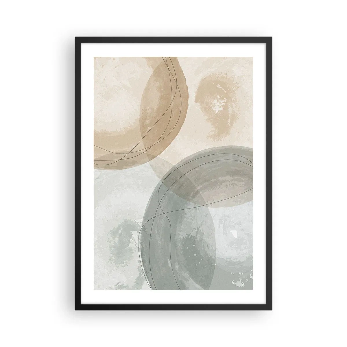 Pôster com moldura preta - Formas geométricas em tons terrosos pastéis - 50x70cm - Difusão de Mundos - Decoração de parede moderna para a sala de estar e quarto ARTTOR