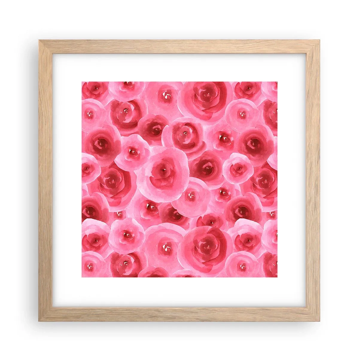 Pôster com moldura de carvalho claro - Rosas acima e abaixo - 30x30 cm