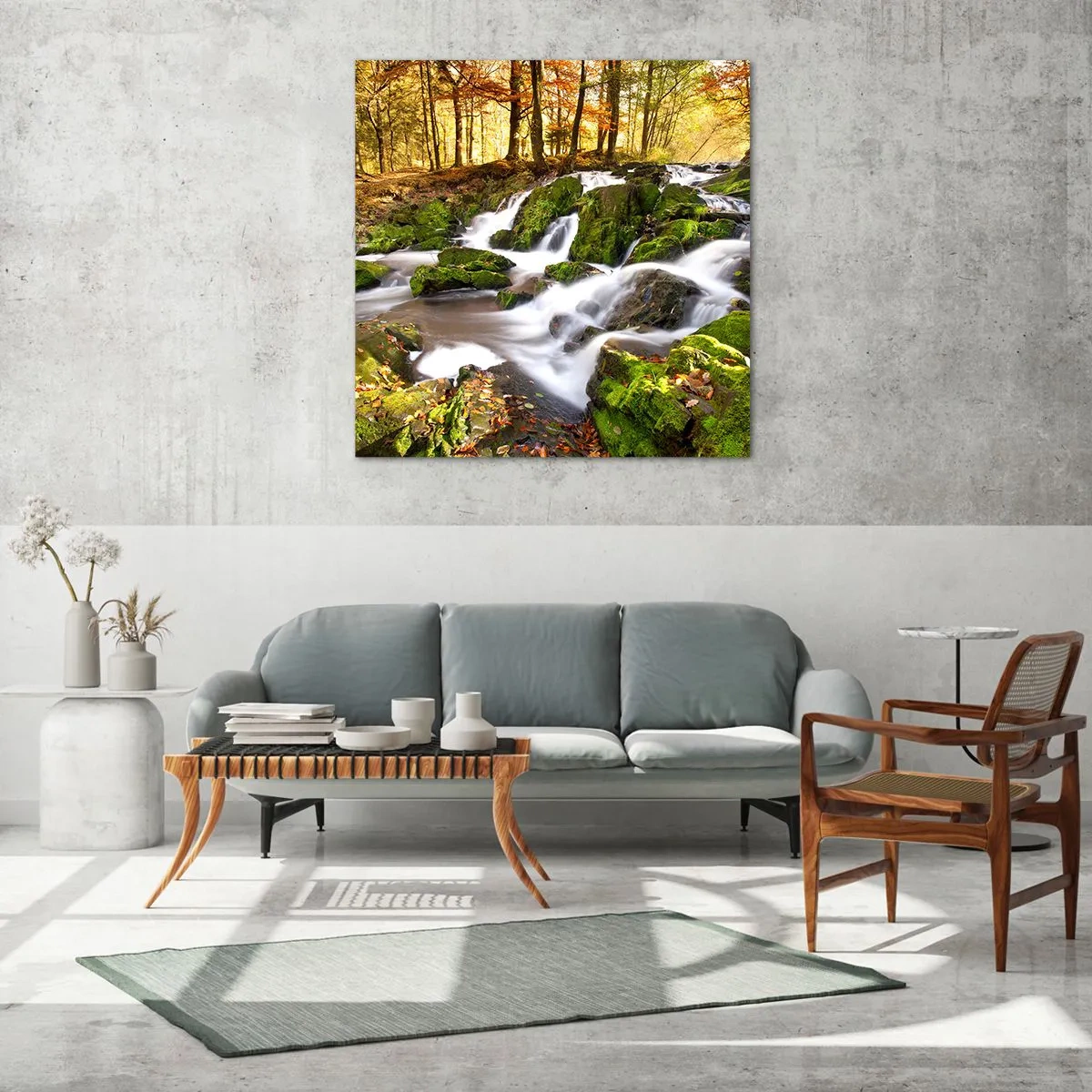 Quadro em vidro - Pela floresta de outono - 30x30 cm