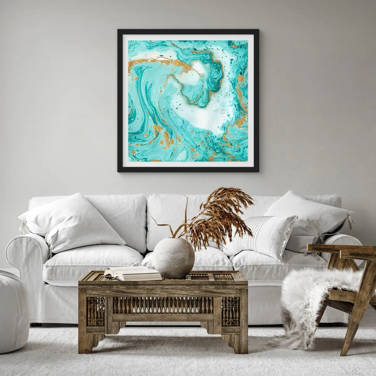 Pôster com moldura preta - Sob a grande onda do período Edo - 50x50 cm