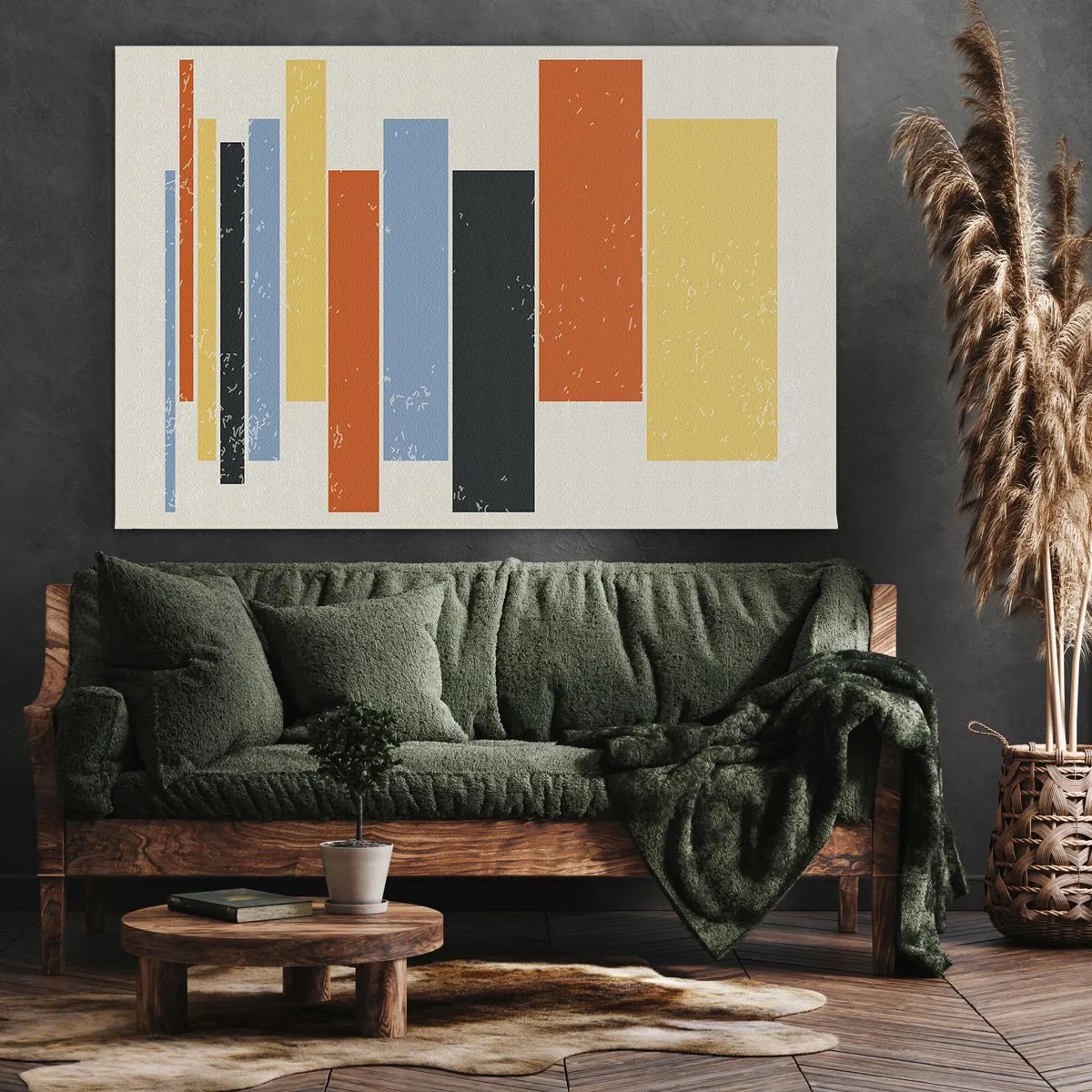 Quadro em tela - Retângulos coloridos em um arranjo moderno - 70x50cm - Notação musical - Decoração de parede moderna para a sala de estar e quarto ARTTOR