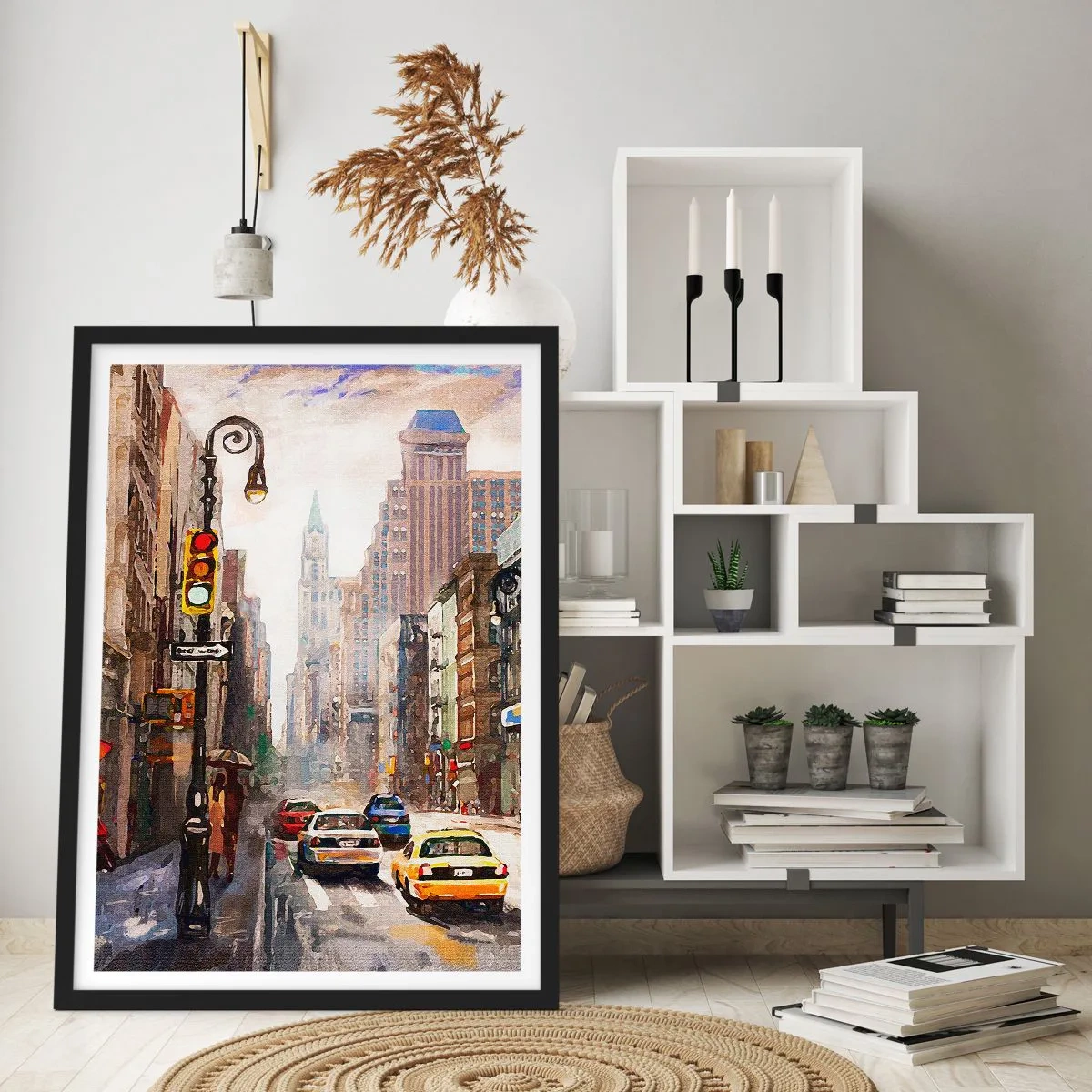 Pôster com moldura preta - Nova York – colorida também na chuva  - 61x91 cm