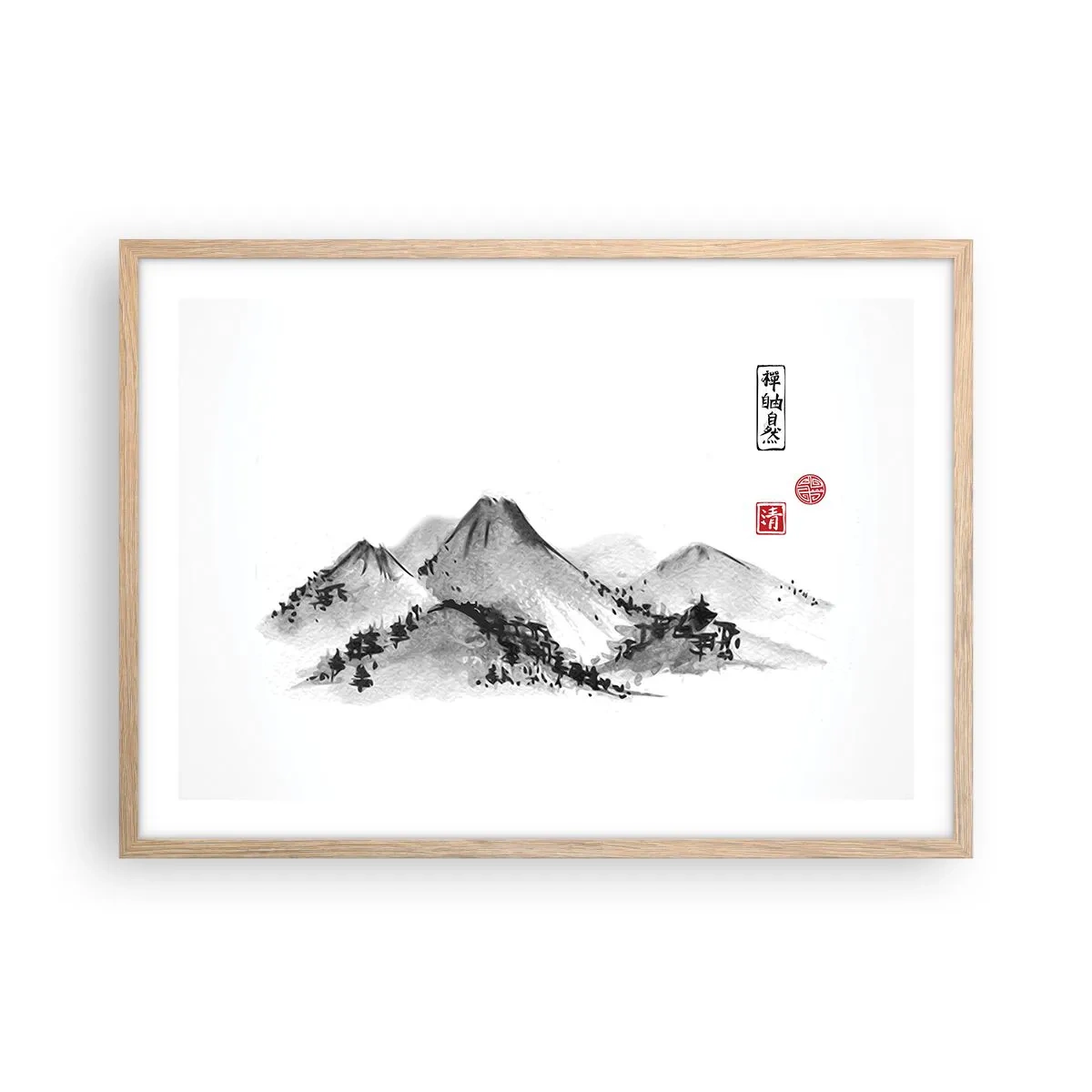 Pôster com moldura de carvalho claro - Para além do vale - 70x50 cm