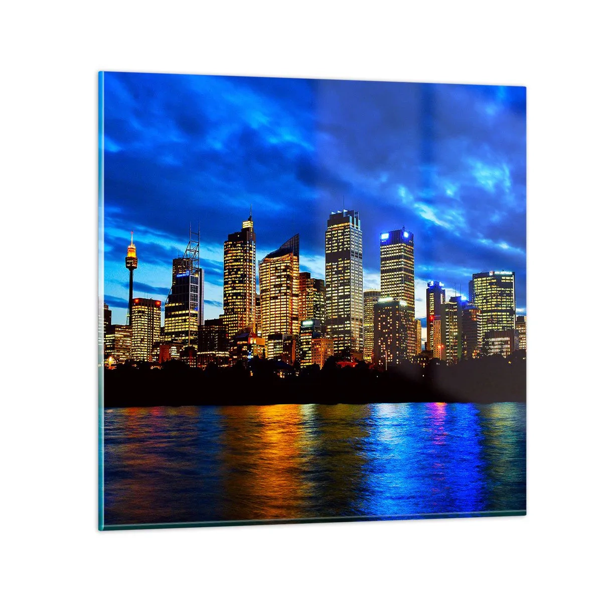 Quadro em vidro - Uma noite de luzes e cores - 50x50 cm