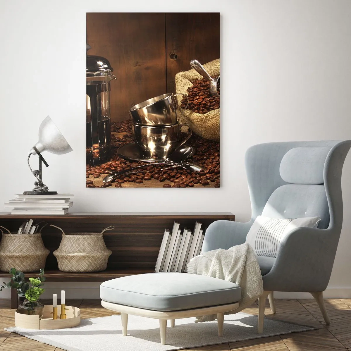 Quadro em vidro - O charme do café - aroma e sabor - 80x120 cm