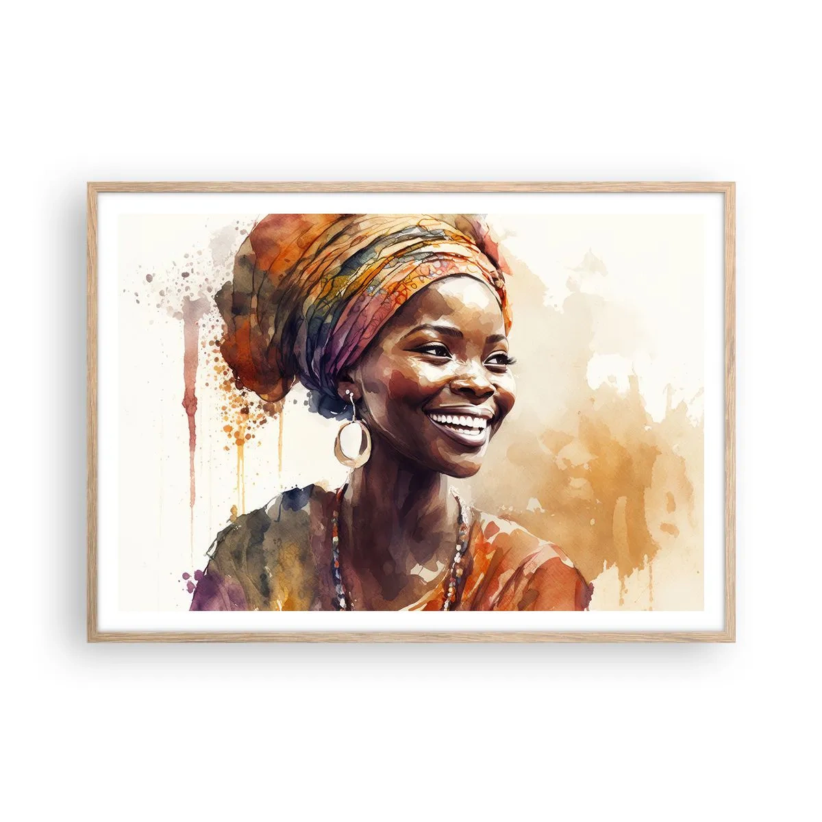 Pôster com moldura de carvalho claro - Rainha africana - 100x70 cm