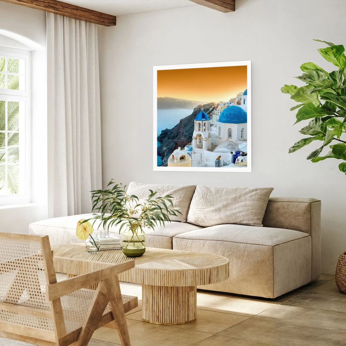 Pôster - Santorini - abraçada às rochas - 60x60 cm