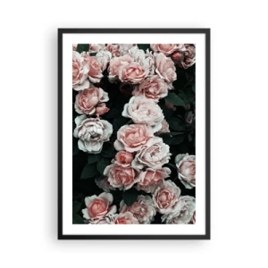 Pôster com moldura preta - Um buquê de rosas em delicados tons de rosa sobre um fundo escuro - 50x70cm - Conjuntos de rosas - Decoração de parede moderna para a sala de estar e quarto ARTTOR