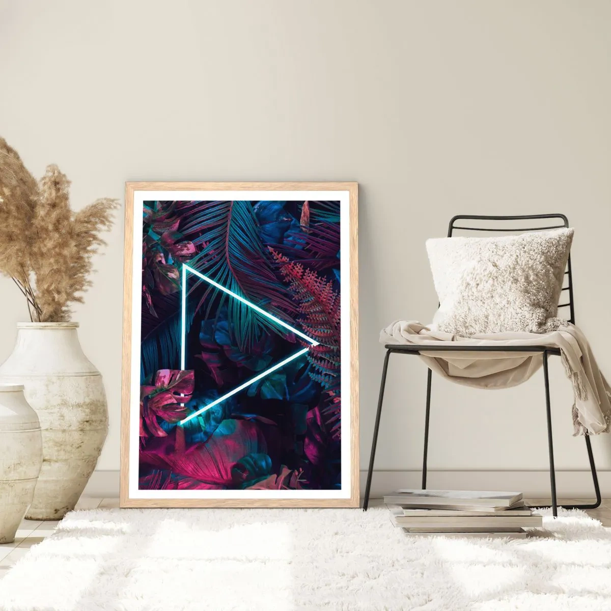 Pôster com moldura de carvalho claro - Jardim estilo discoteca - 61x91 cm