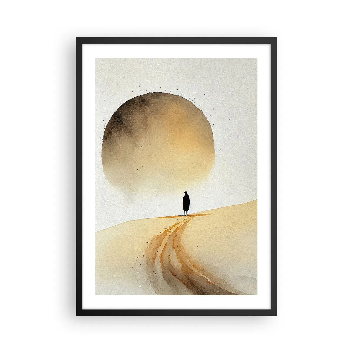 Pôster com moldura preta - Silhueta de um viajante em uma estrada deserta - 50x70cm - Sempre com saudade - Decoração de parede moderna para a sala de estar e quarto ARTTOR