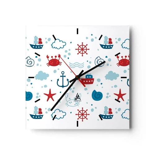 Relógio de parede - Relógio em vidro - Conto de fadas do mar - 30x30 cm