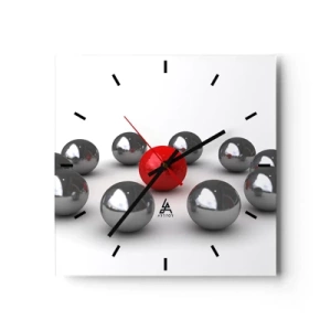 Relógio de parede - Relógio em vidro - Círculo em prata e vermelho - 30x30 cm