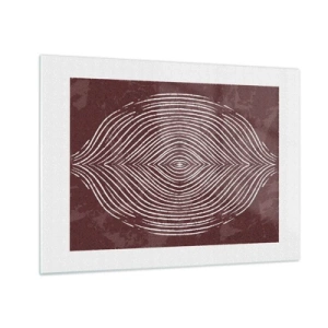Quadro em vidro - Linhas simétricas em forma de olho em fundo bordô - 70x50cm - O espaço fala - Decoração de parede moderna para a sala de estar e quarto ARTTOR