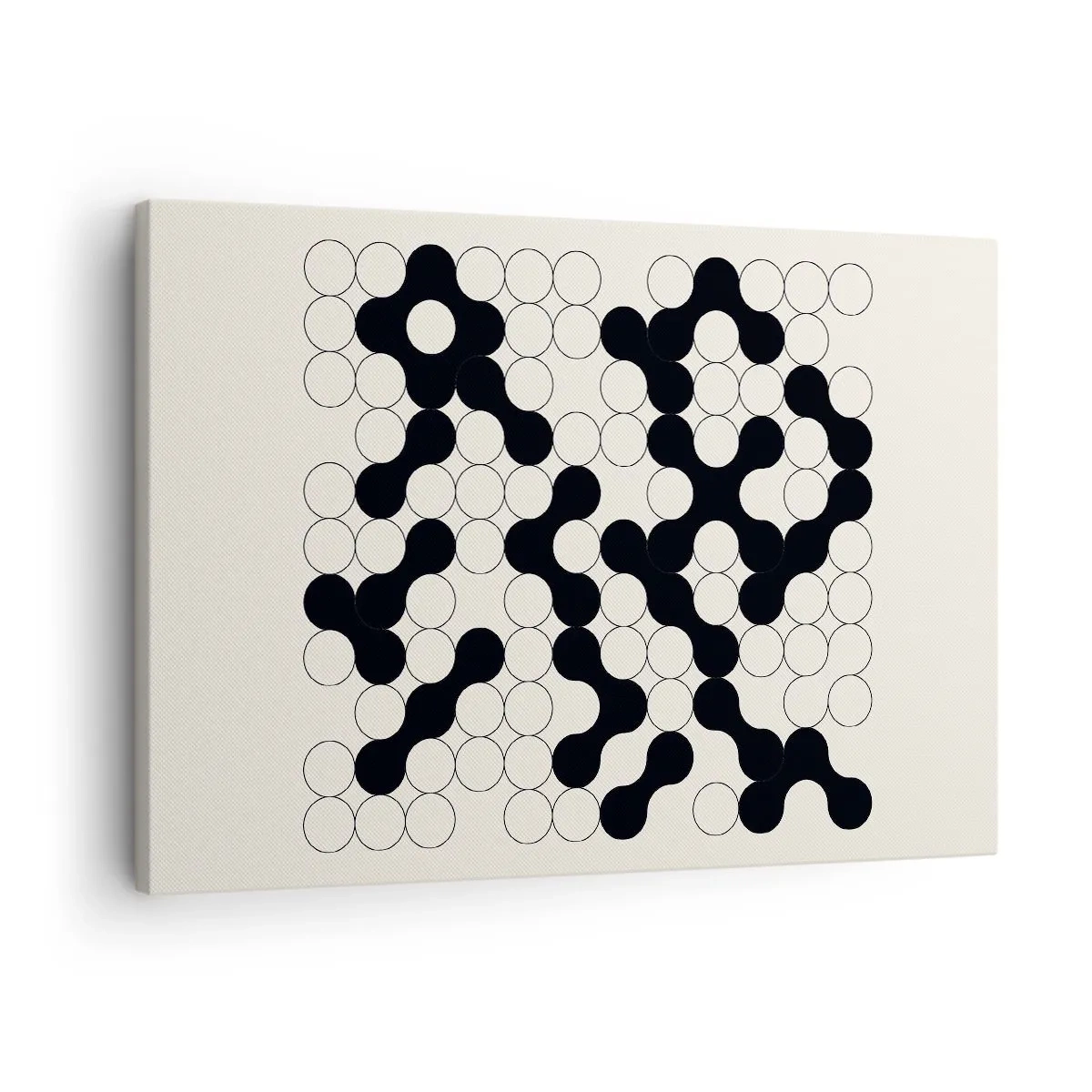 Quadro em tela - Padrões em preto e branco com círculos em um fundo claro - 70x50cm - Jogo chinês – variação - Decoração de parede moderna para a sala de estar e quarto ARTTOR
