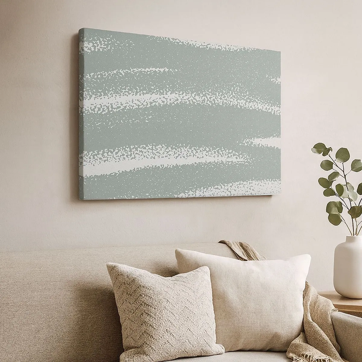 Quadro em tela - Ondas de inverno em tons de menta e branco - 70x50cm - Abstração em um clima de inverno - Decoração de parede moderna para a sala de estar e quarto ARTTOR