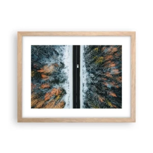 Pôster com moldura de carvalho claro - Cortar a floresta no inverno - 40x30 cm
