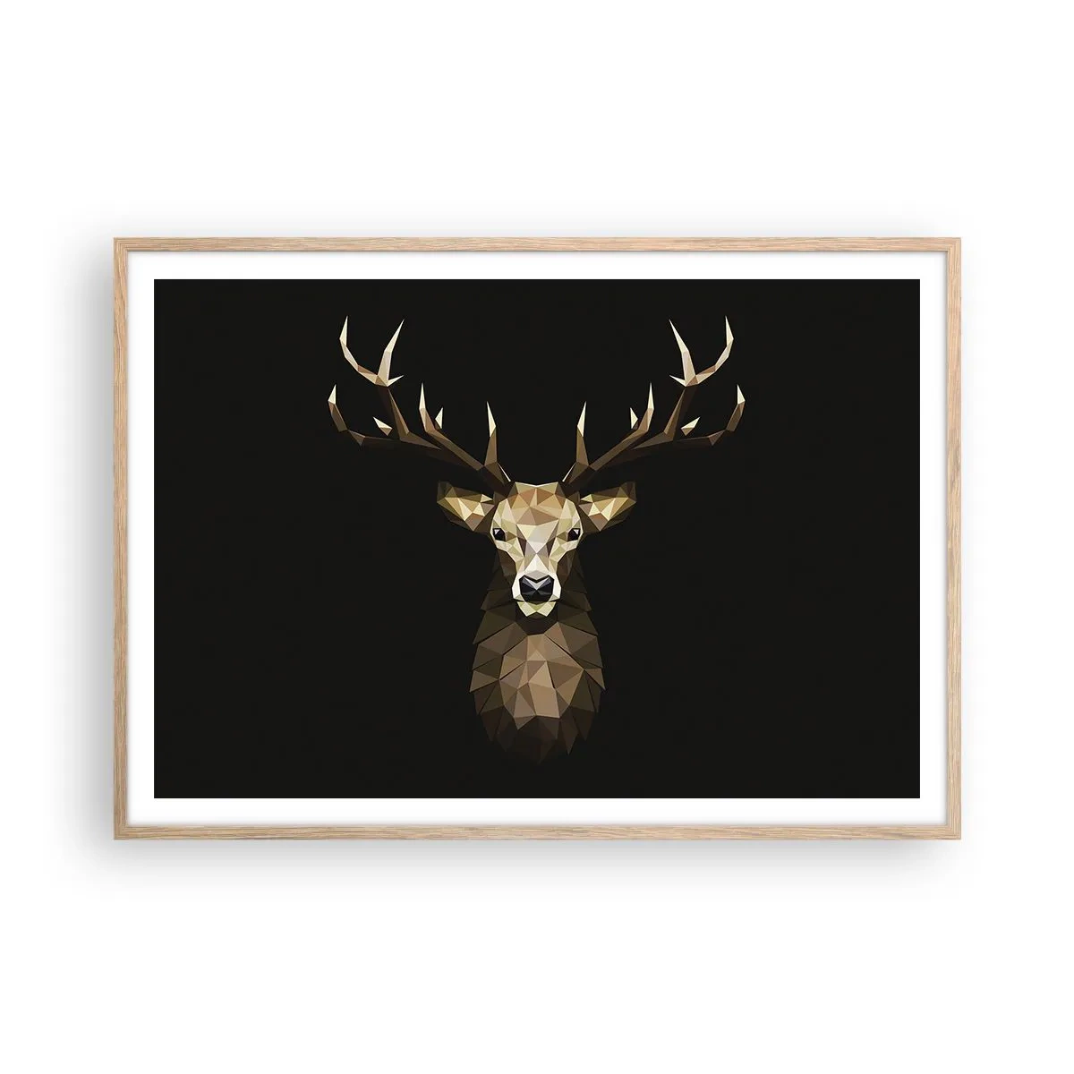 Pôster com moldura de carvalho claro - Veado cubista - 100x70 cm