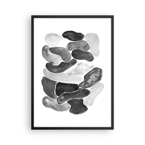 Pôster com moldura preta - Formas abstratas em tons de preto, cinza e branco - 50x70cm - Abstração rochosa - Decoração de parede moderna para a sala de estar e quarto ARTTOR