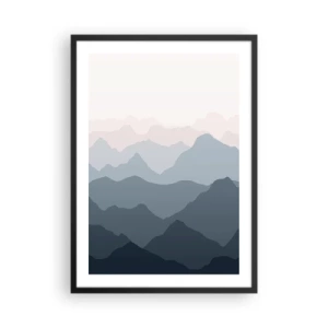 Pôster com moldura preta - Cadeias de montanhas em camadas em tons de azul e cinza - 50x70cm - Ondas de montanha - Decoração de parede moderna para a sala de estar e quarto ARTTOR