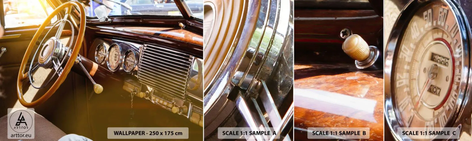 Amostra de Papel de Parede Standard Eco - Um sopro de luxo do passado - Carro antigo, Automotivo, Painel - 100x30 cm