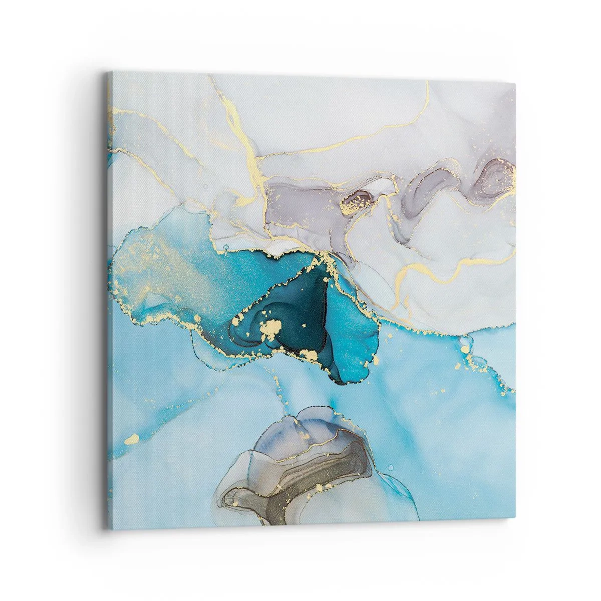 Quadro em tela - Estudo do encontro do cinza e turquesa - 70x70 cm