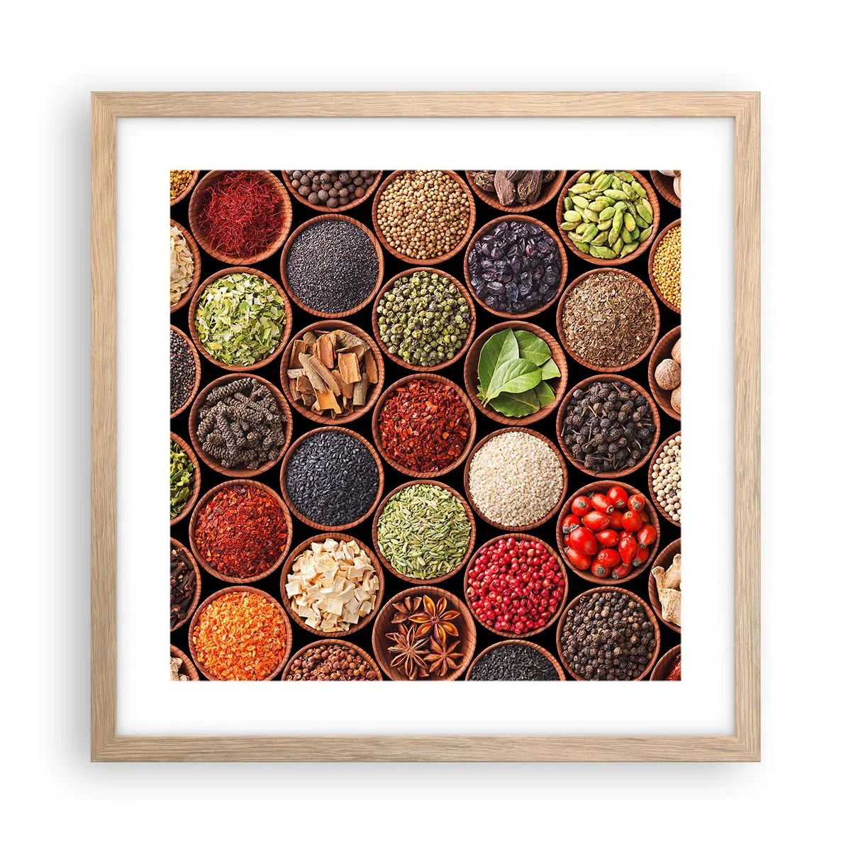 Pôster com moldura de carvalho claro - Todos os sabores do mundo - 40x40 cm