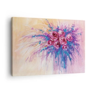 Quadro em tela - Um buquê de rosas em tons pastéis - 70x50cm - Fonte de rosas - Decoração de parede moderna para a sala de estar e quarto ARTTOR