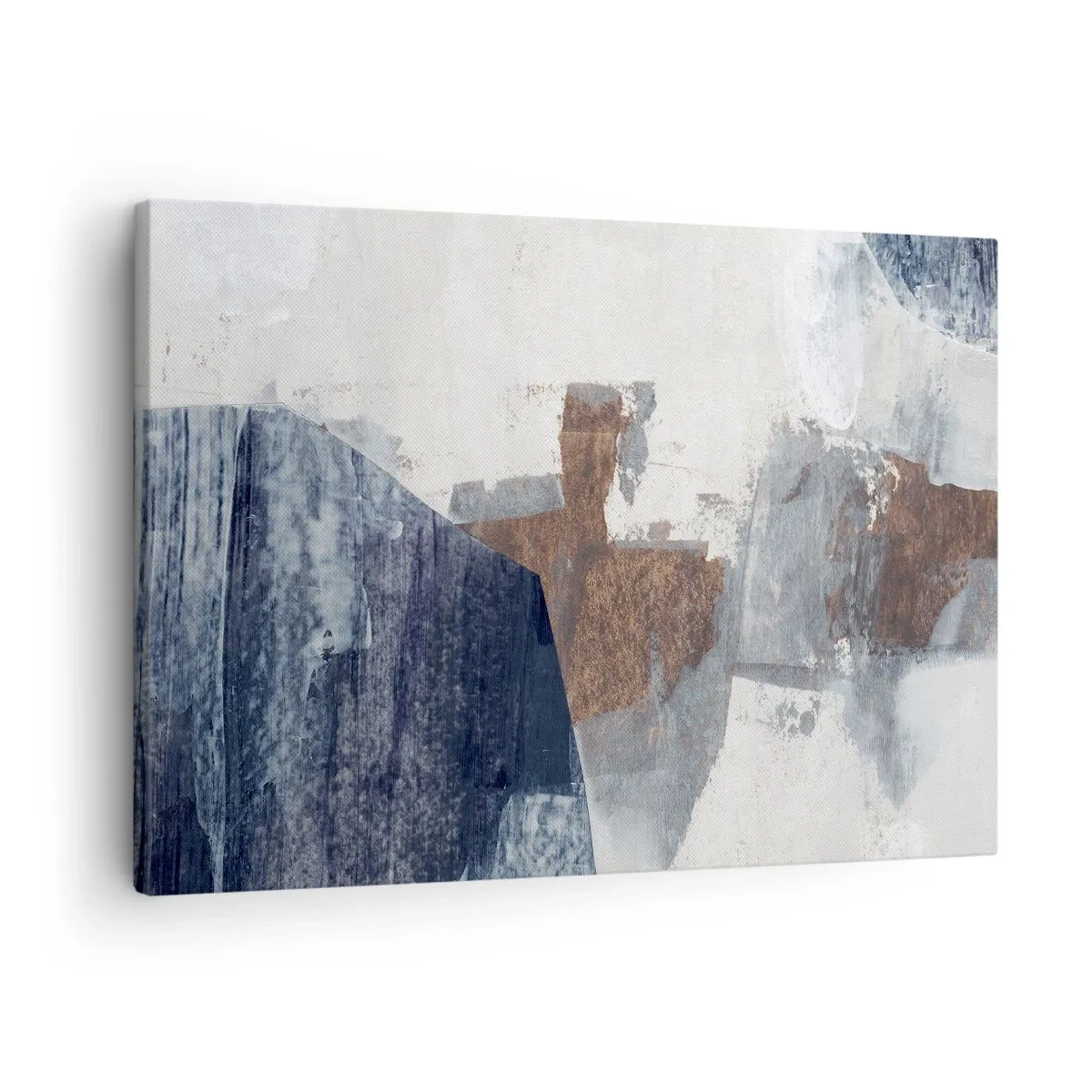 Quadro em tela - Formas abstratas em tons de azul e marrom - 70x50cm - Formas azuis e marrons - Decoração de parede moderna para a sala de estar e quarto ARTTOR