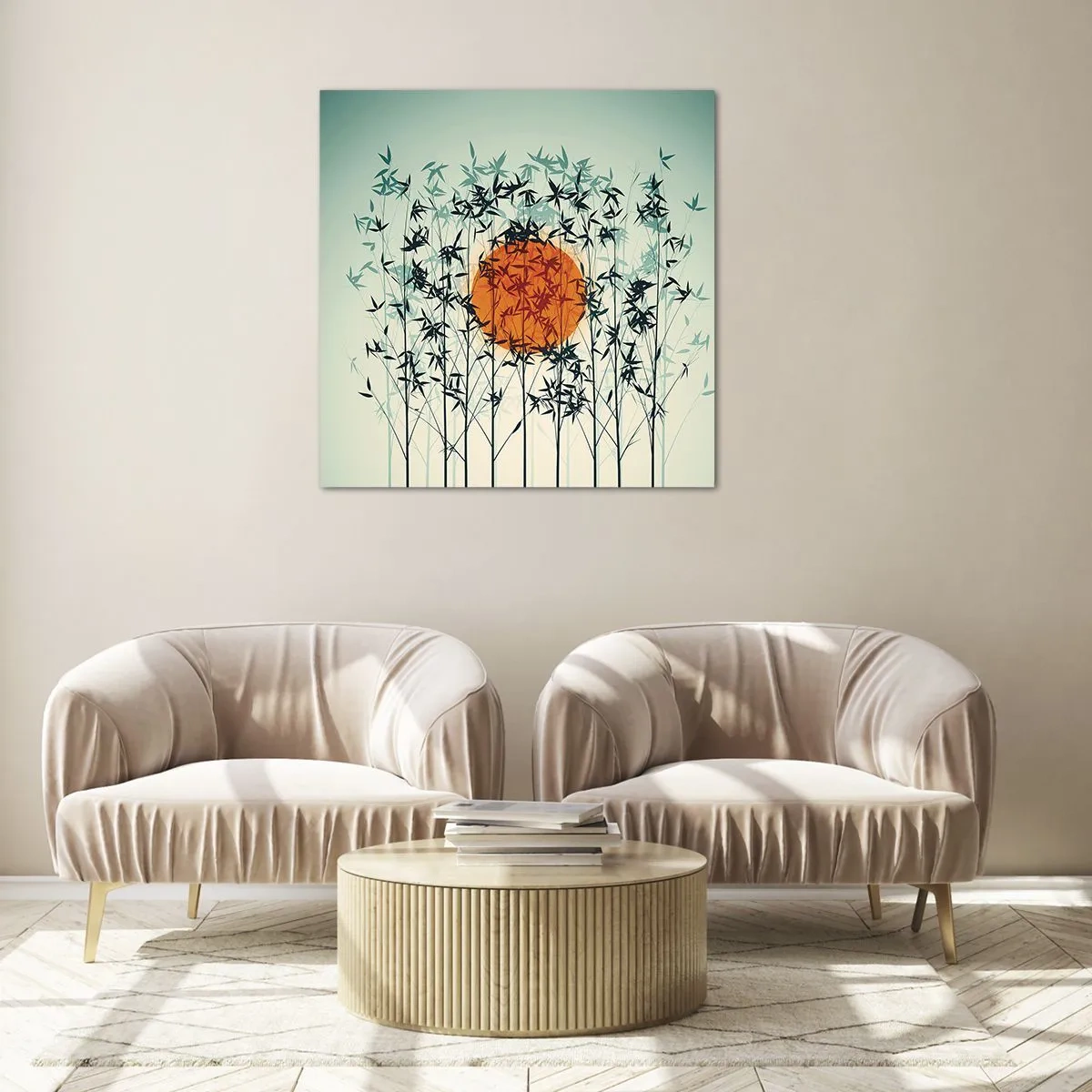 Quadro em vidro - Sol japonês - 30x30 cm