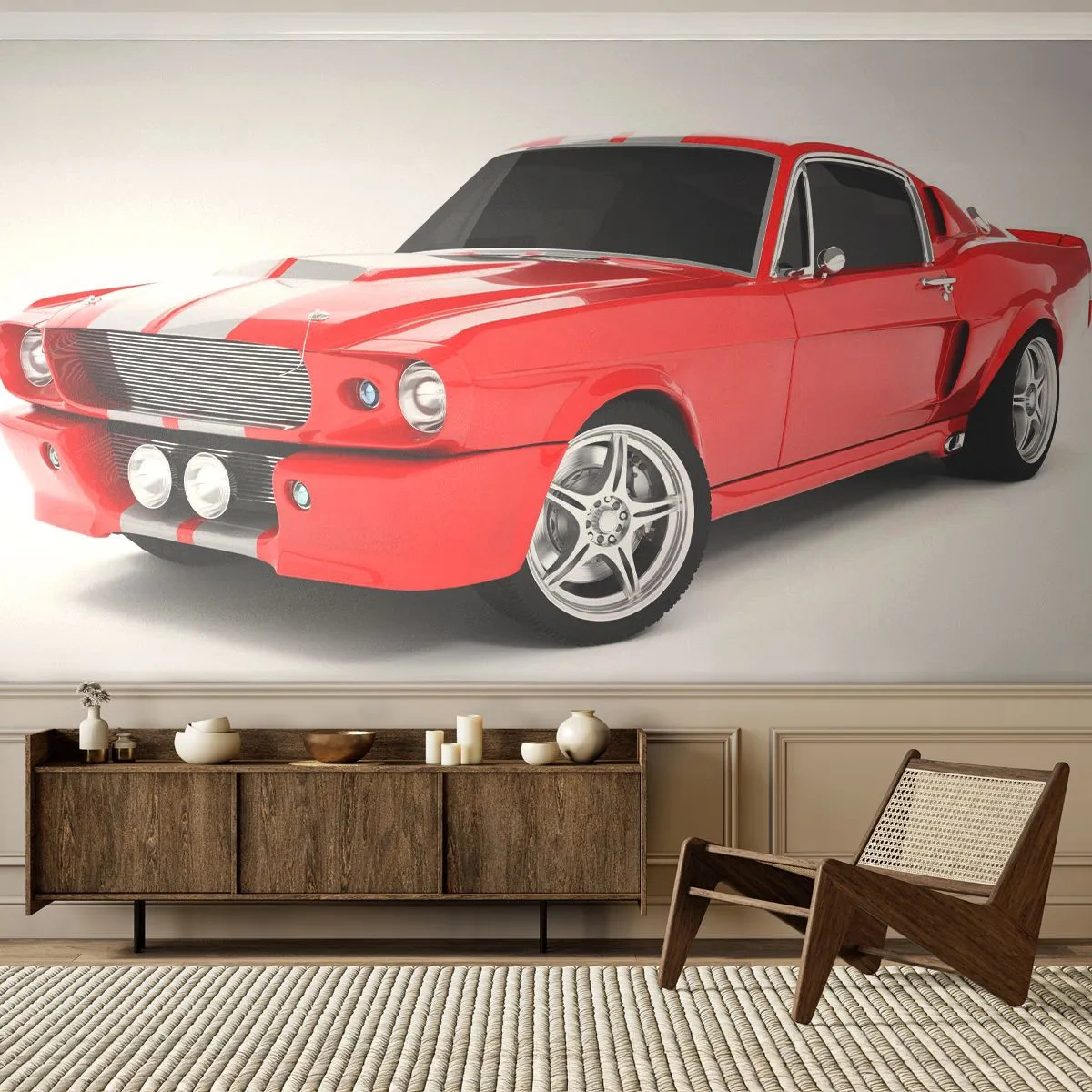 Papel de Parede Autocolante Deluxe Sticker - Mustang rápido como o vento - Automotivo, Carro antigo, Carro Mustang 1967 - 250x175 cm