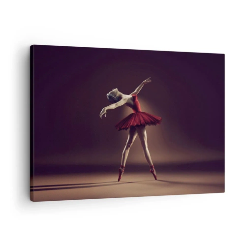 Quadro em tela - Uma bailarina de vestido vermelho tendo como pano de fundo um palco - 70x50cm - Prima ballerina - Decoração de parede moderna para a sala de estar e quarto ARTTOR