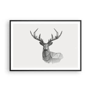 Pôster com moldura preta - Veado em estilo cubista - 100x70 cm