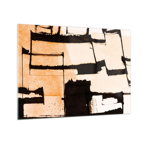Quadro em vidro - Abstração geométrica em tons de bege e preto - 70x50cm - No entanto, a ordem - Decoração de parede moderna para a sala de estar e quarto ARTTOR
