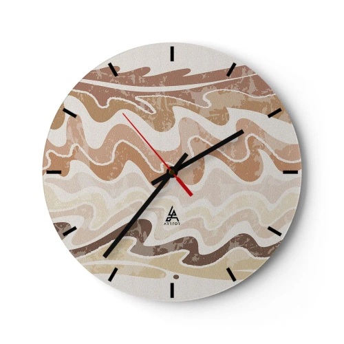 Relógio de parede - Relógio em vidro - Linhas onduladas em tons quentes e arenosos - 30x30cm - Boa energia – boas emoções - Decoração de parede moderna para a sala de estar, cozinha e quarto ARTTOR