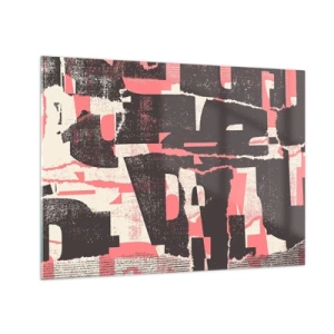 Quadro em vidro - Abstração moderna em preto, vermelho e bege - 70x50cm - Todo esse barulho - Decoração de parede moderna para a sala de estar e quarto ARTTOR